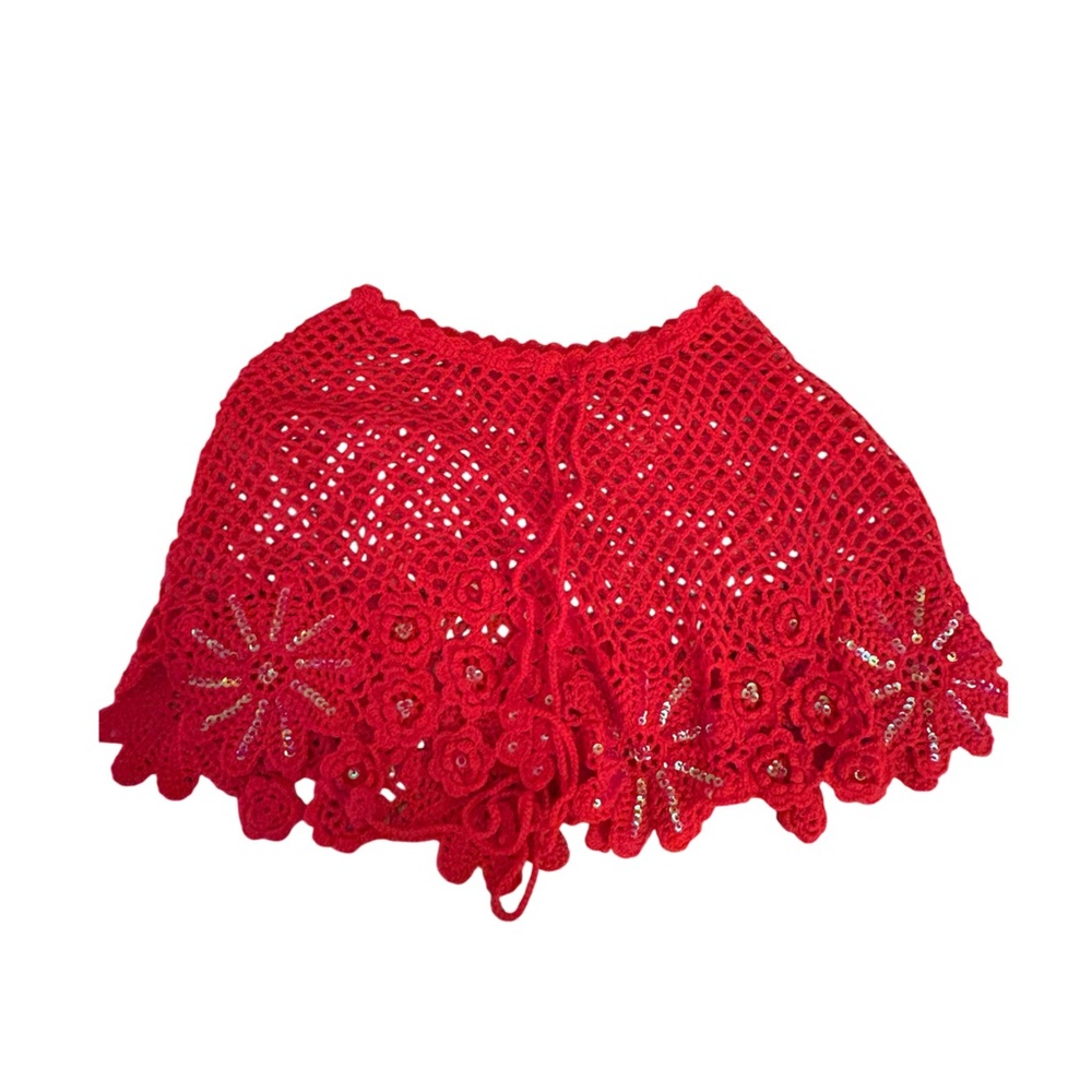 Vintage Y2K Red Crochet Beach Cover Up Skirt XS